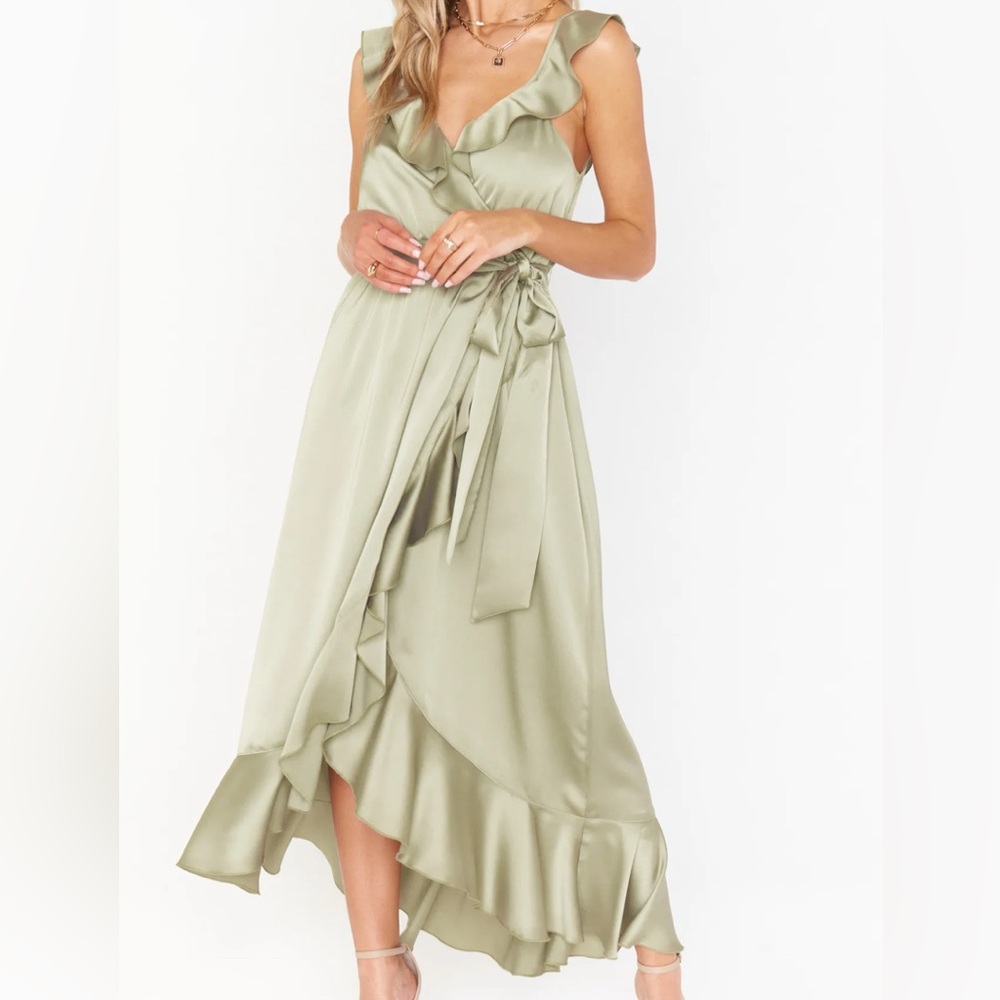 Show Me Your MuMu Sage Green Ruffle Midi Dress